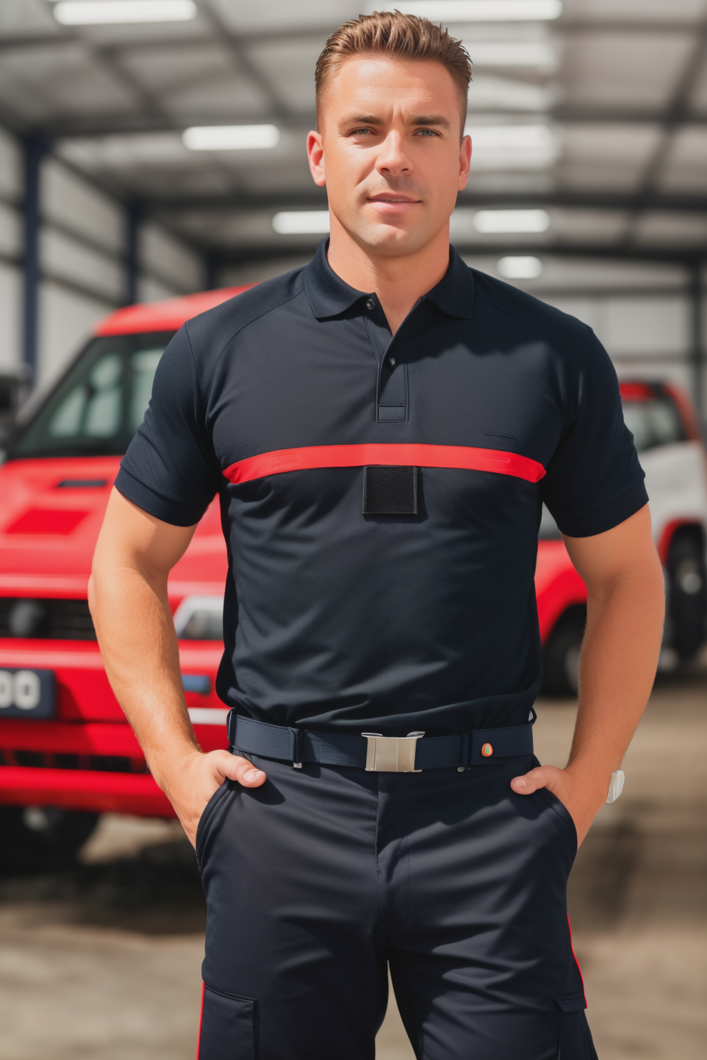 09067-356108771-raw photo of a man wearing a spf1uniform, spf1poloshirt, dynamic pose in a wharehouse,  bokeh, looking at viewer, sharp focus,.png
